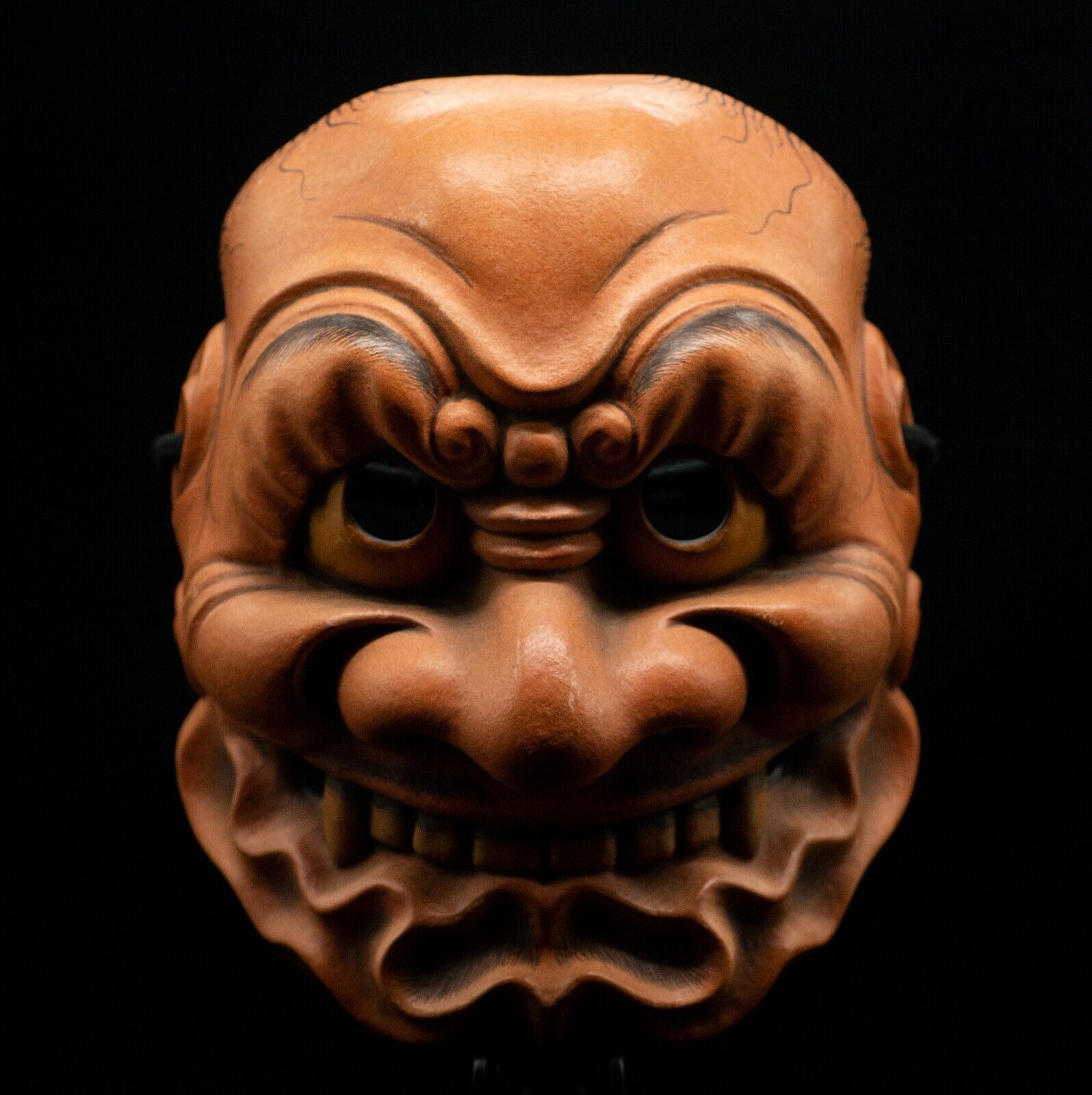 正規品販売！ Noh Wooden Signed HQ Mask Japanese Men Noh w/Bag Oni Demon 彫刻・オブジェ