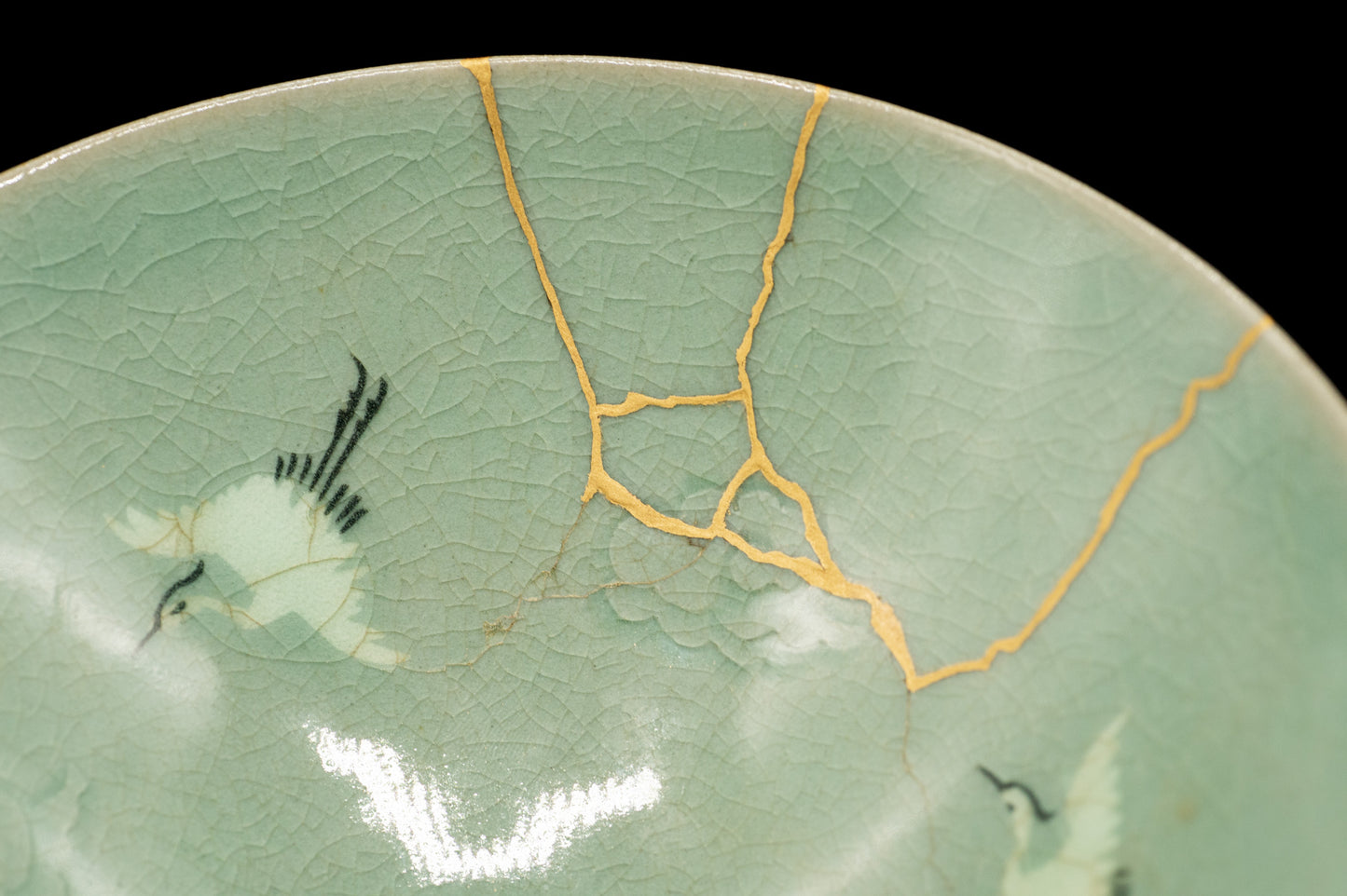 Genuine KINTSUGI Signed Rice Bowl Chawan Korai Ware w/Box Japan / Korea Vintage