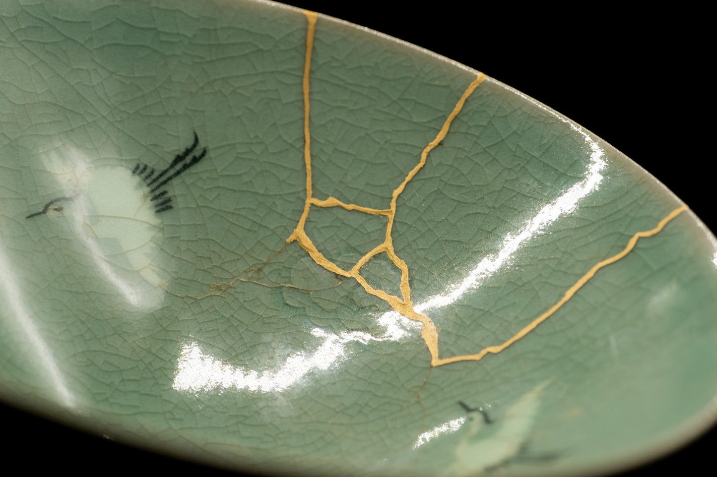 Genuine KINTSUGI Signed Rice Bowl Chawan Korai Ware w/Box Japan / Korea Vintage