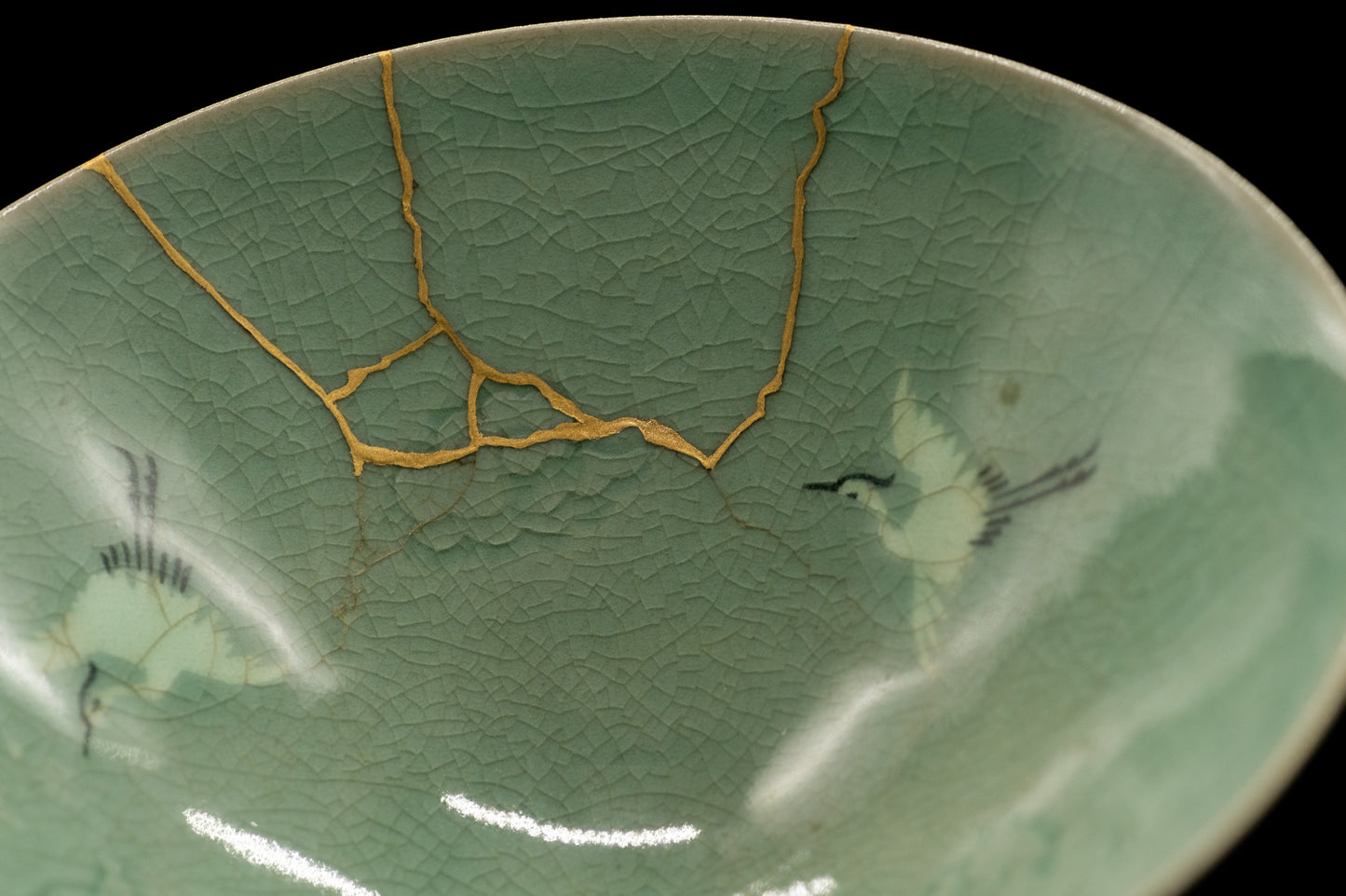 Genuine KINTSUGI Signed Rice Bowl Chawan Korai Ware w/Box Japan / Korea Vintage
