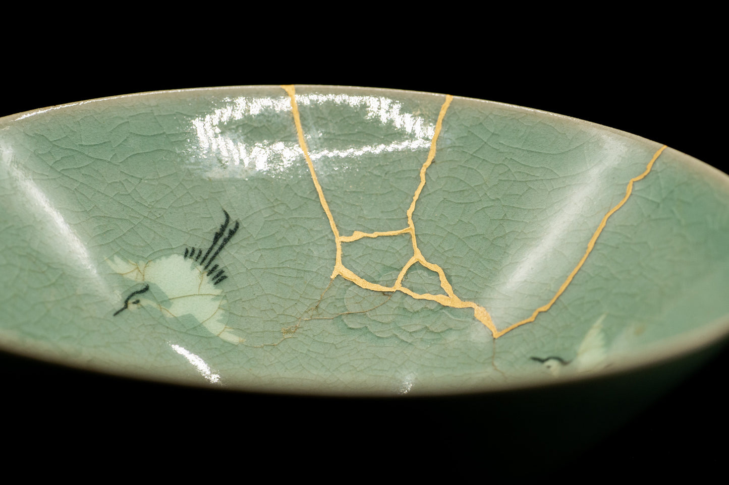 Genuine KINTSUGI Signed Rice Bowl Chawan Korai Ware w/Box Japan / Korea Vintage