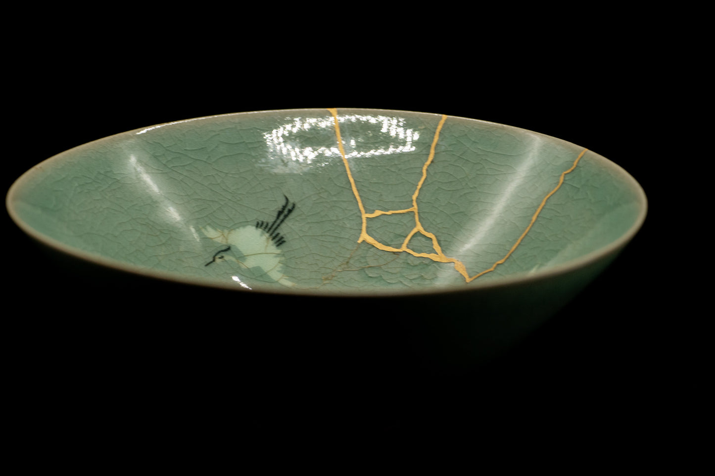 Genuine KINTSUGI Signed Rice Bowl Chawan Korai Ware w/Box Japan / Korea Vintage