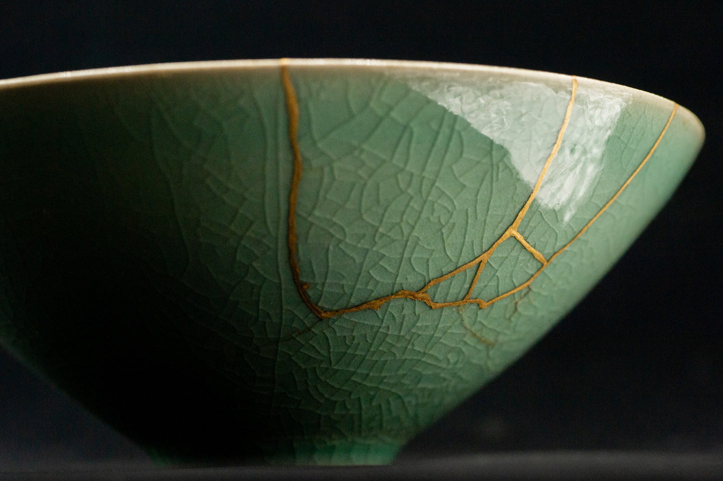 Genuine KINTSUGI Signed Rice Bowl Chawan Korai Ware w/Box Japan / Korea Vintage