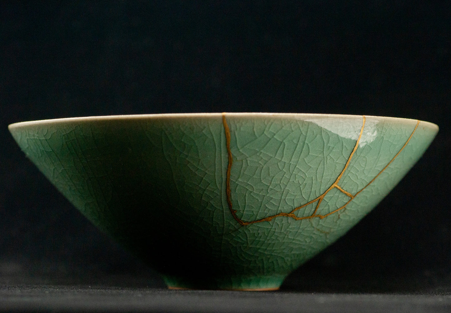 Genuine KINTSUGI Signed Rice Bowl Chawan Korai Ware w/Box Japan / Korea Vintage