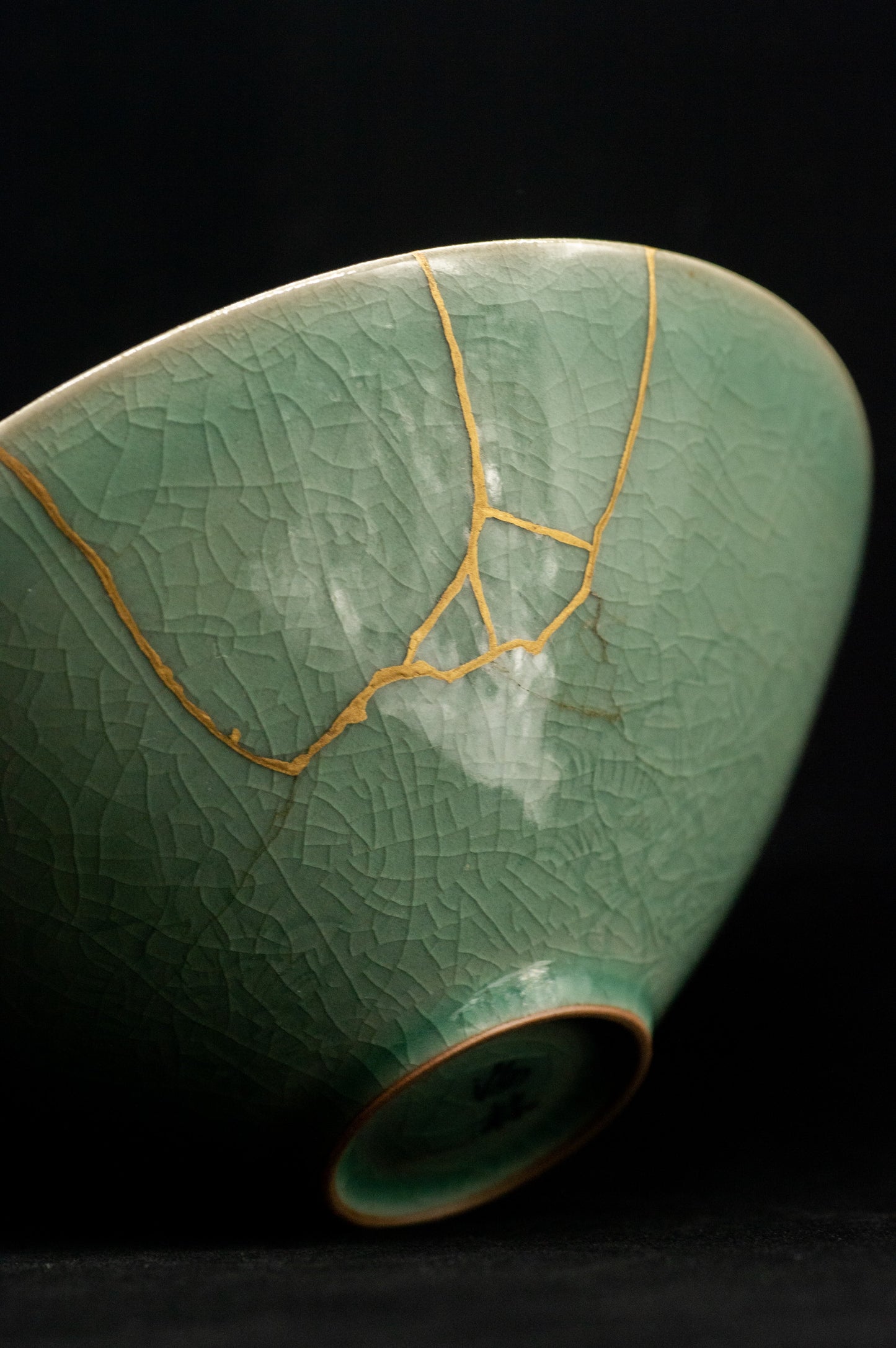 Genuine KINTSUGI Signed Rice Bowl Chawan Korai Ware w/Box Japan / Korea Vintage