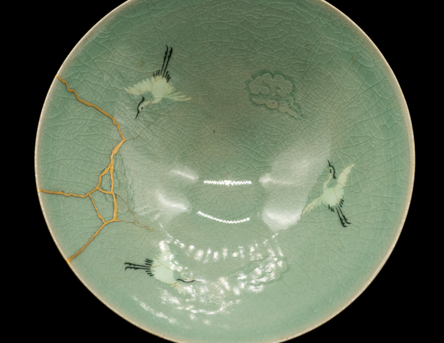 Genuine KINTSUGI Signed Rice Bowl Chawan Korai Ware w/Box Japan / Korea Vintage