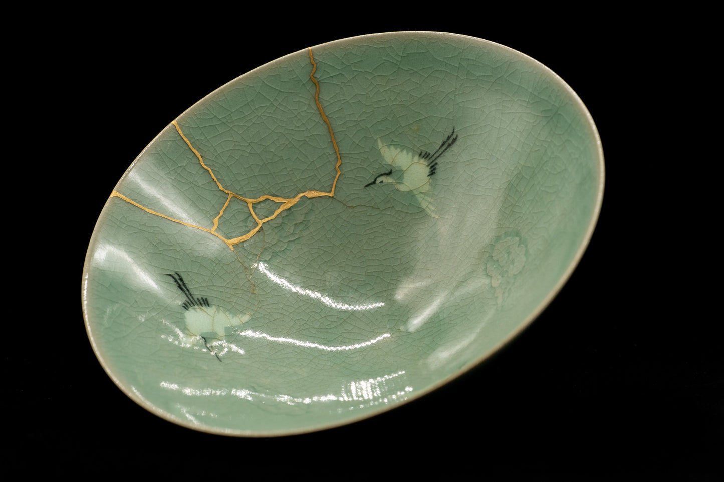 Genuine KINTSUGI Signed Rice Bowl Chawan Korai Ware w/Box Japan / Korea Vintage