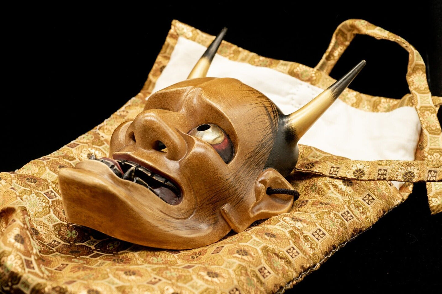 HQ Signed Wooden Noh Mask Shinjya 真蛇 Brass Eyes w/Bag Noh Men Japanese Hannya