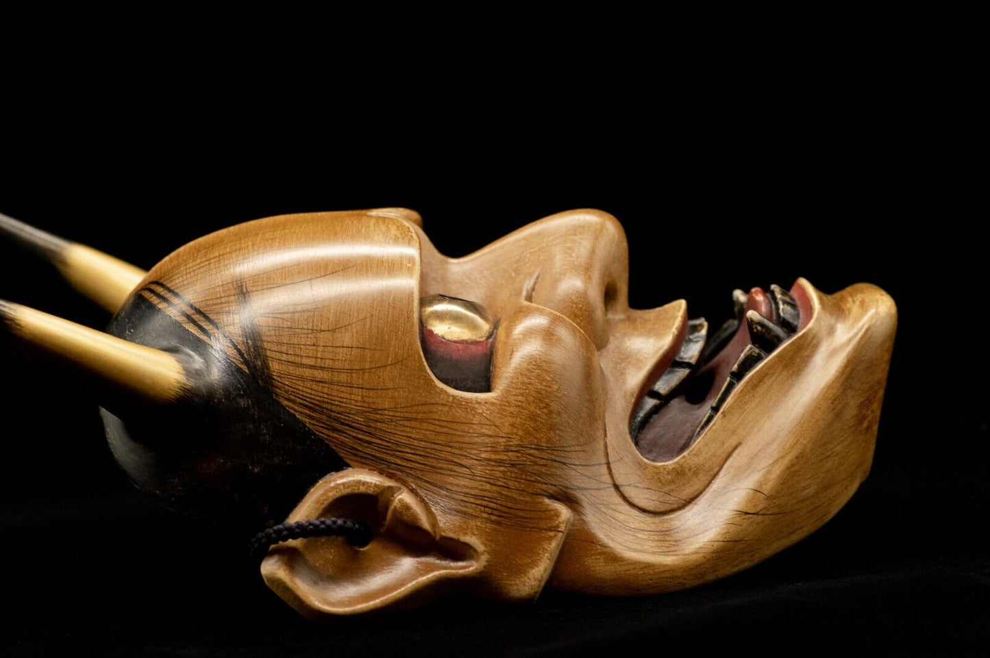 HQ Signed Wooden Noh Mask Shinjya 真蛇 Brass Eyes w/Bag Noh Men Japanese Hannya