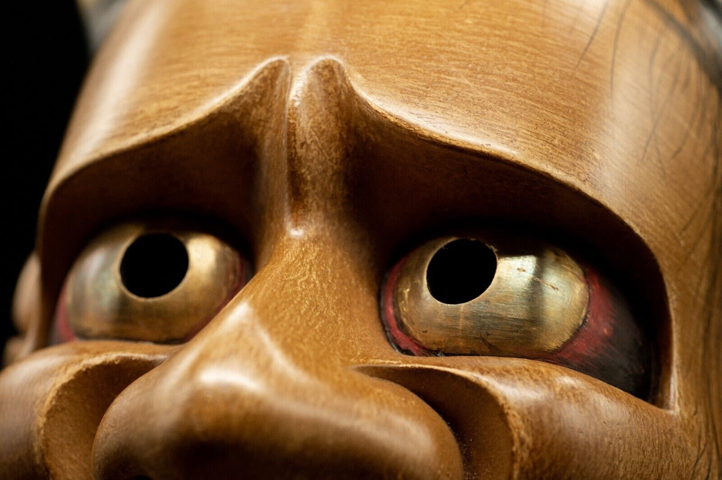 HQ Signed Wooden Noh Mask Shinjya 真蛇 Brass Eyes w/Bag Noh Men Japanese Hannya