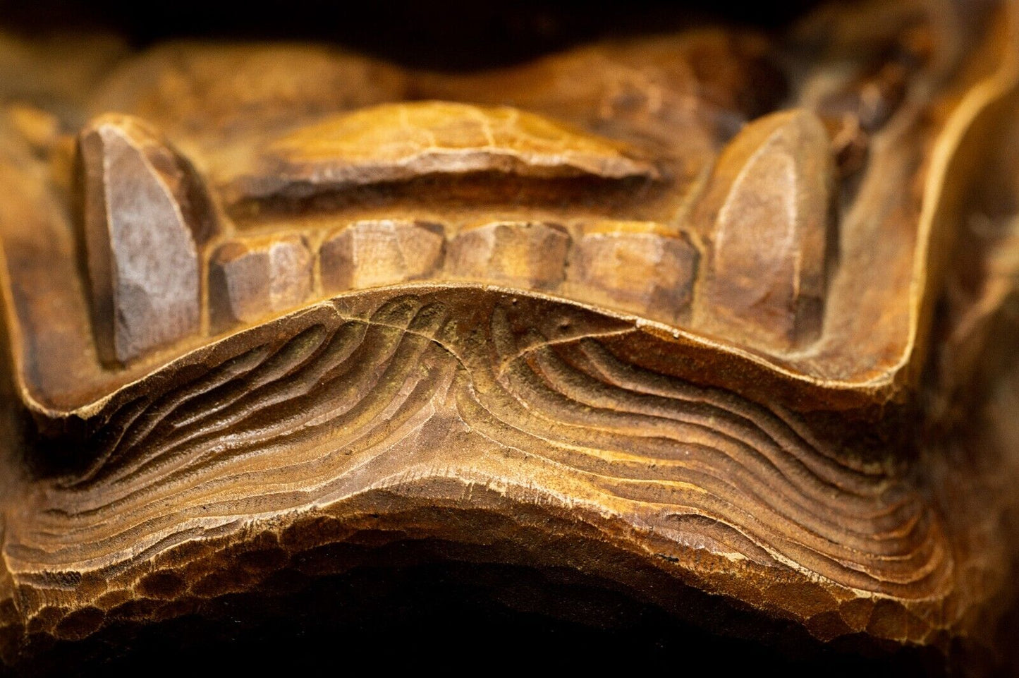 Excellent carving Wooden Noh Mask 獅子 Shishi Lion Japanese Antique Noh Men
