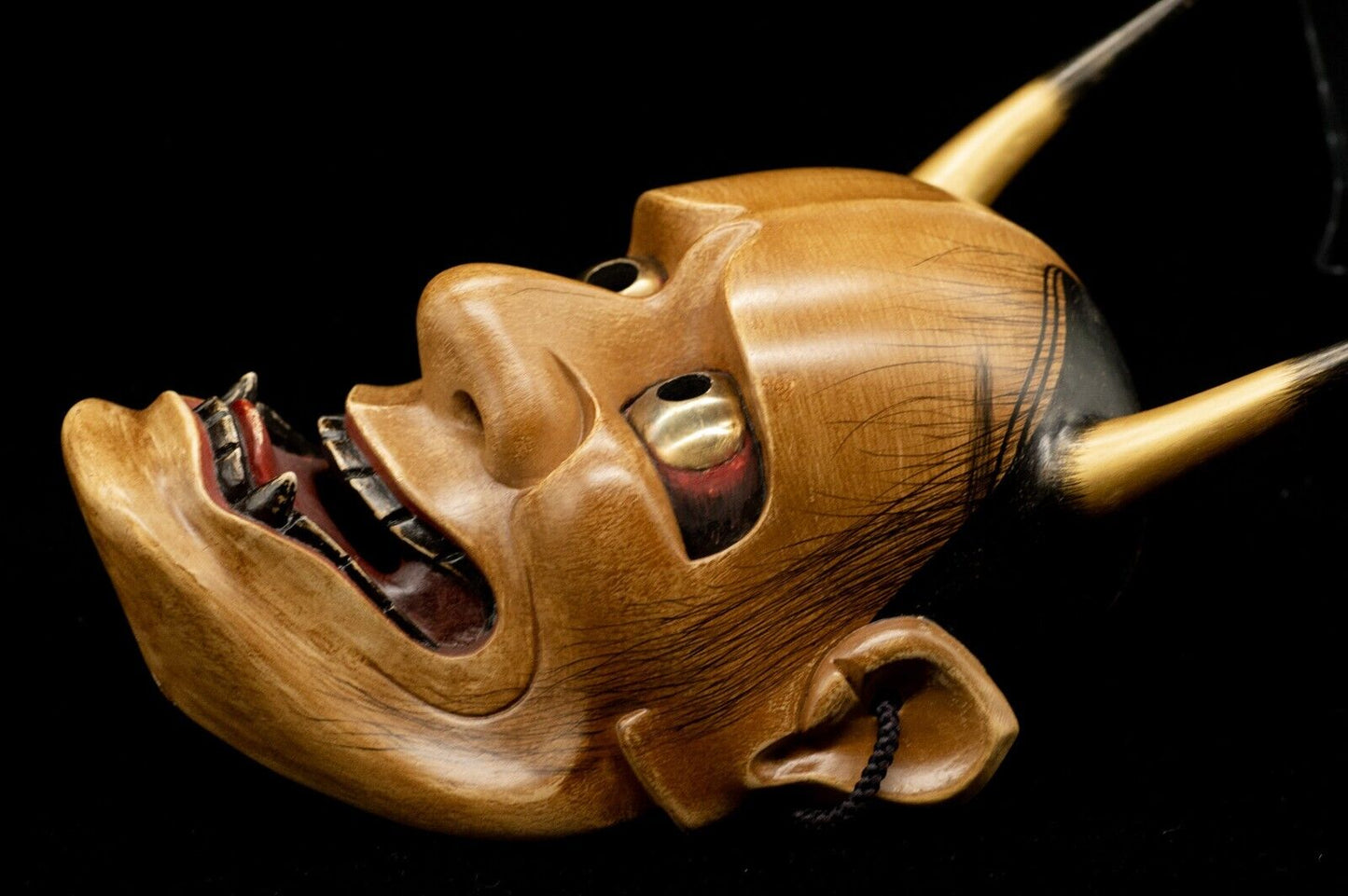 HQ Signed Wooden Noh Mask Shinjya 真蛇 Brass Eyes w/Bag Noh Men Japanese Hannya
