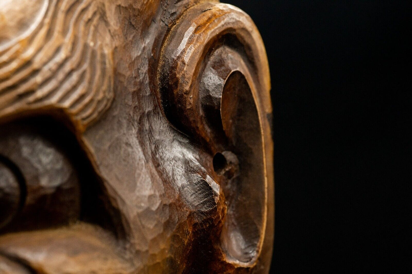 Excellent carving Wooden Noh Mask 獅子 Shishi Lion Japanese Antique Noh Men
