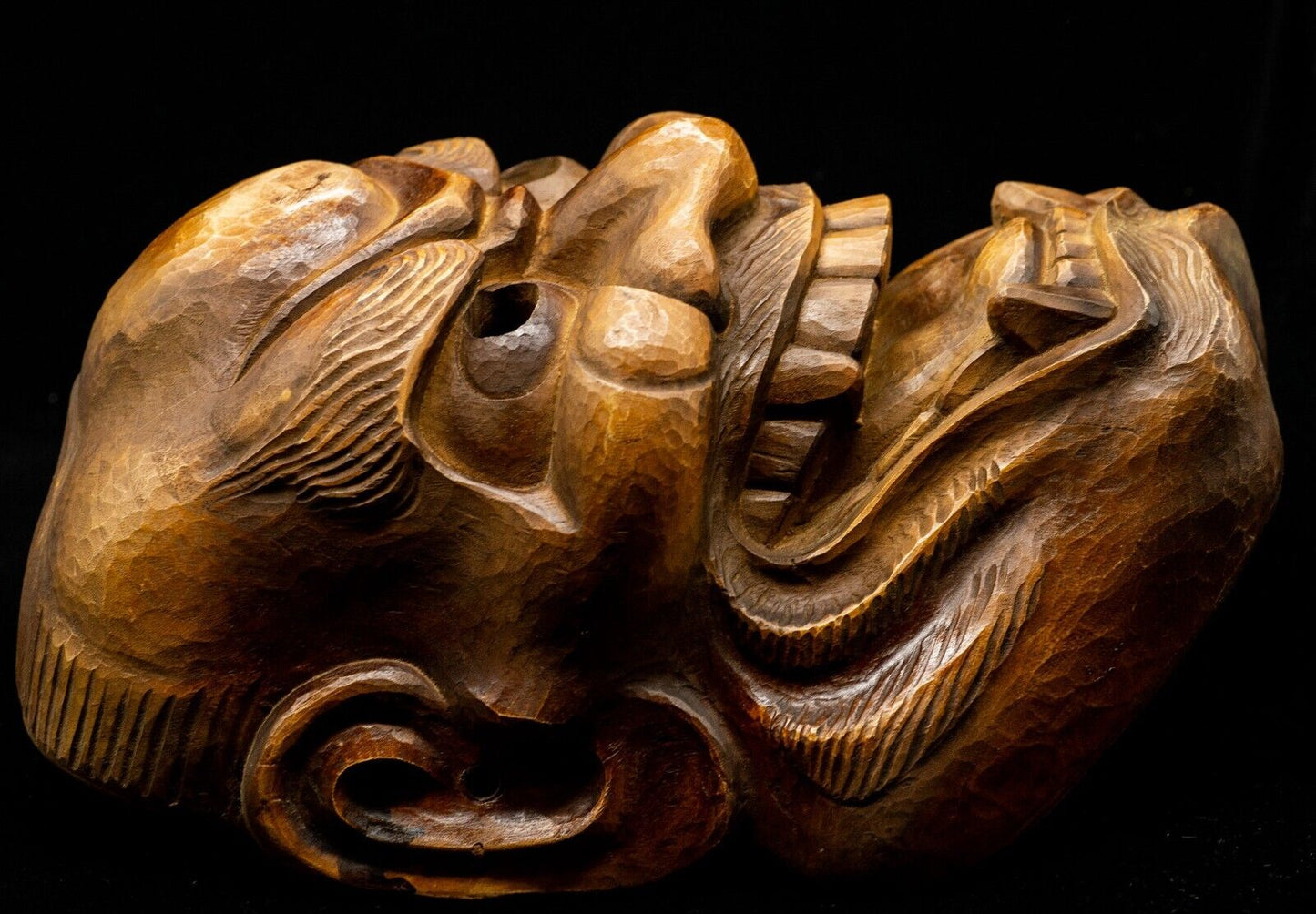 Excellent carving Wooden Noh Mask 獅子 Shishi Lion Japanese Antique Noh Men