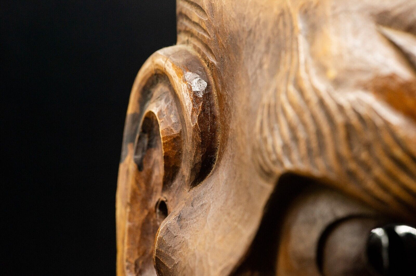 Excellent carving Wooden Noh Mask 獅子 Shishi Lion Japanese Antique Noh Men