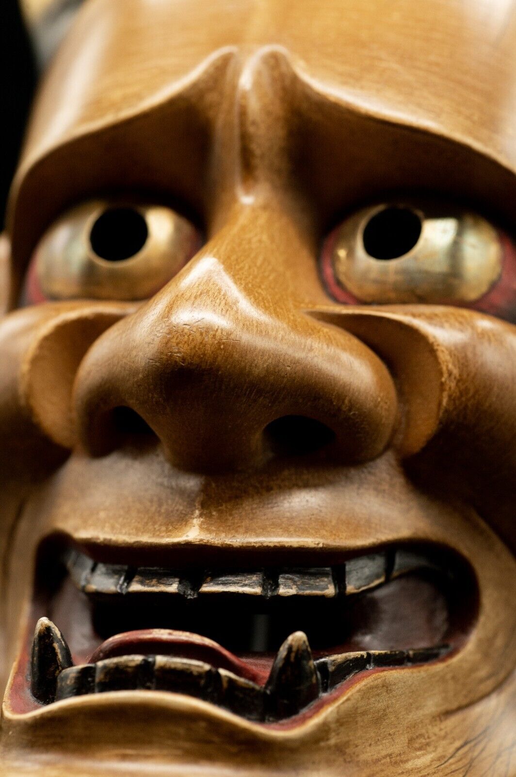 HQ Signed Wooden Noh Mask Shinjya 真蛇 Brass Eyes w/Bag Noh Men Japanese Hannya