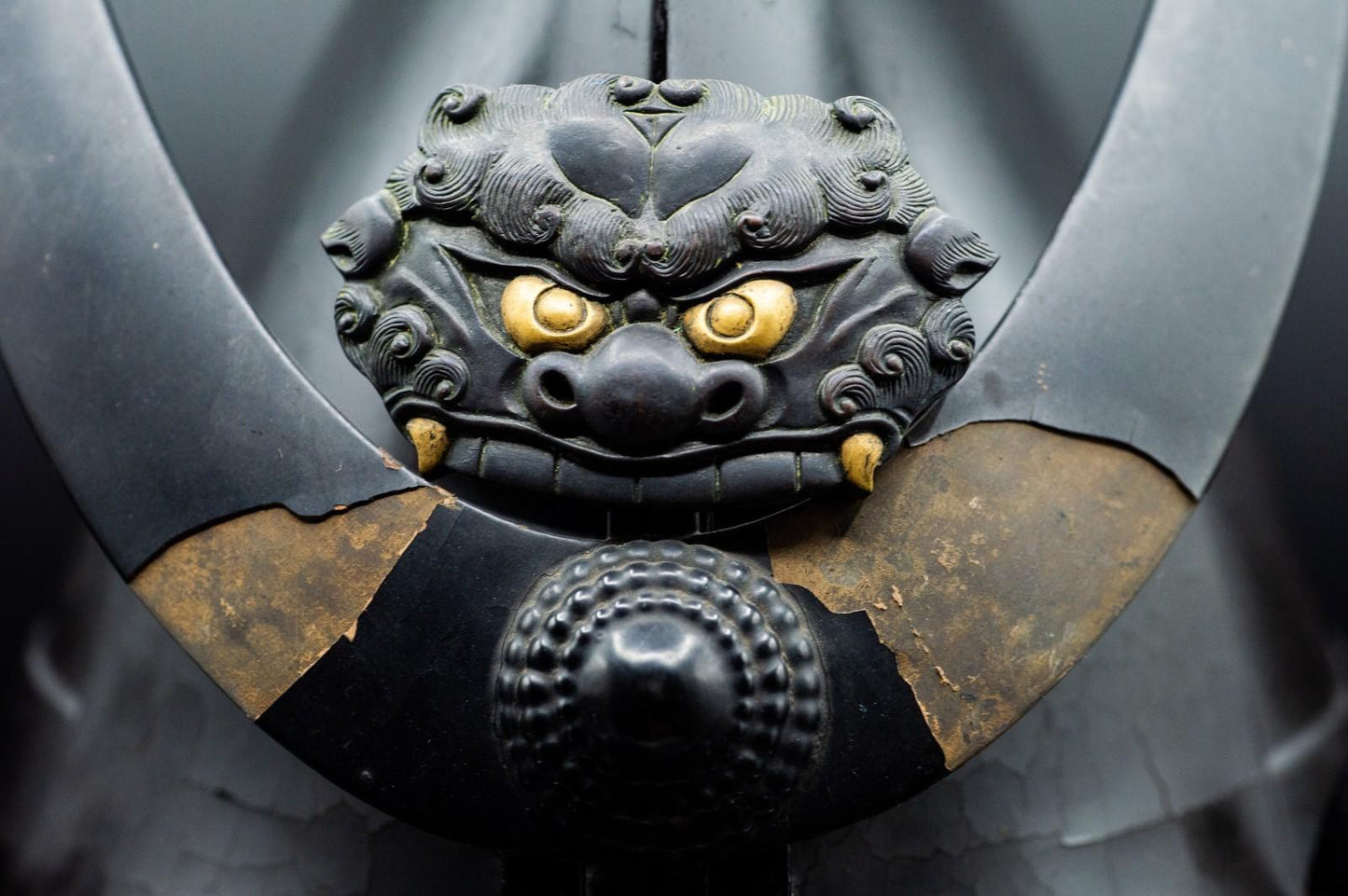 Super Rare Genuine Antique Samurai Helmet with SWORD WOUND KABUTO Edo Period F/S