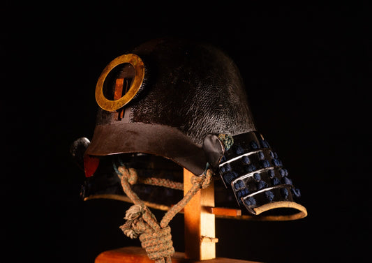 Genuine Antique Samurai leather-covered Helmet KABUTO Edo Period Iron F/S 66