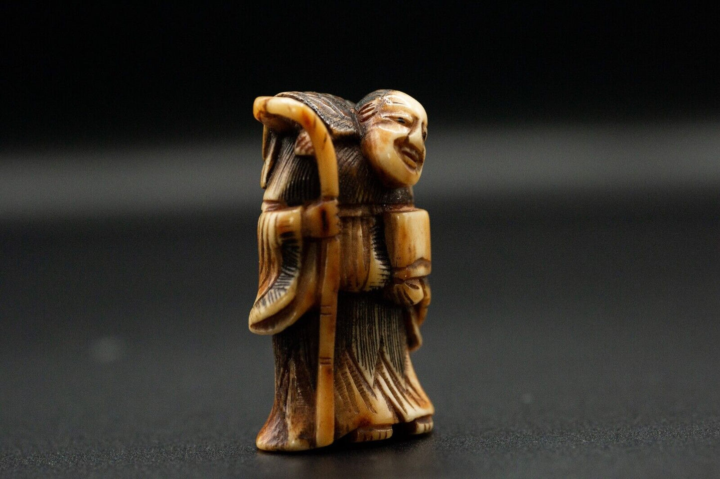 Stag Antler NETSUKE Hermit Japanese Edo - Meiji Antique Vintage