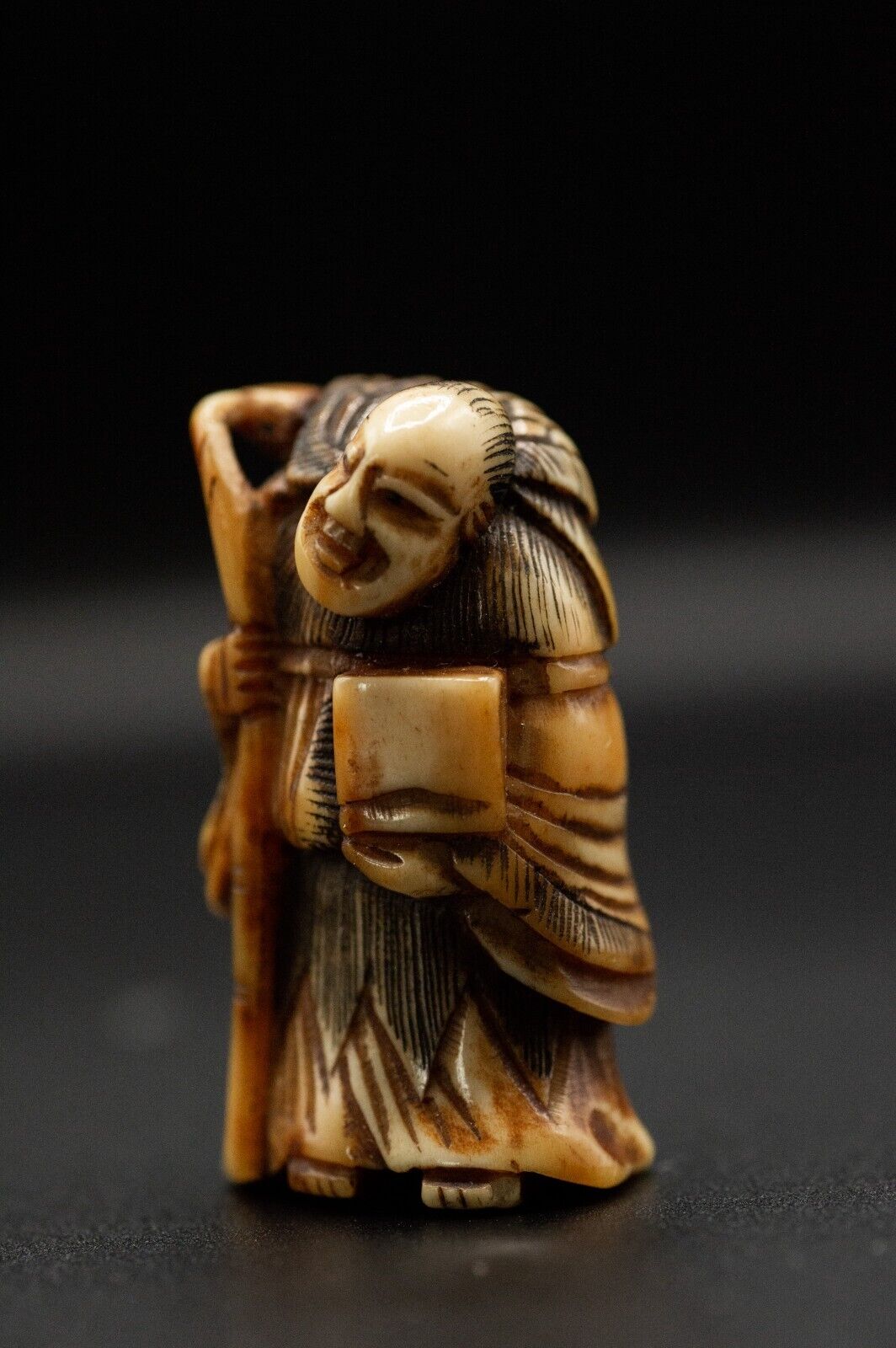 Stag Antler NETSUKE Hermit Japanese Edo - Meiji Antique Vintage