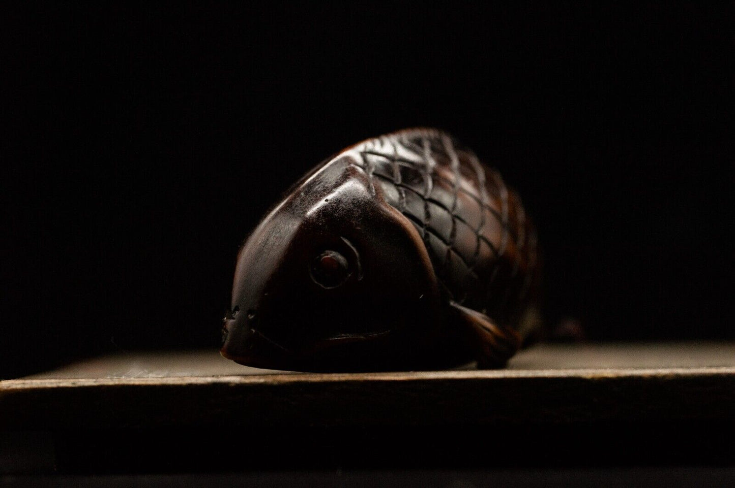 Wooden NETSUKE Koi Fish Japanese Antique Vintage