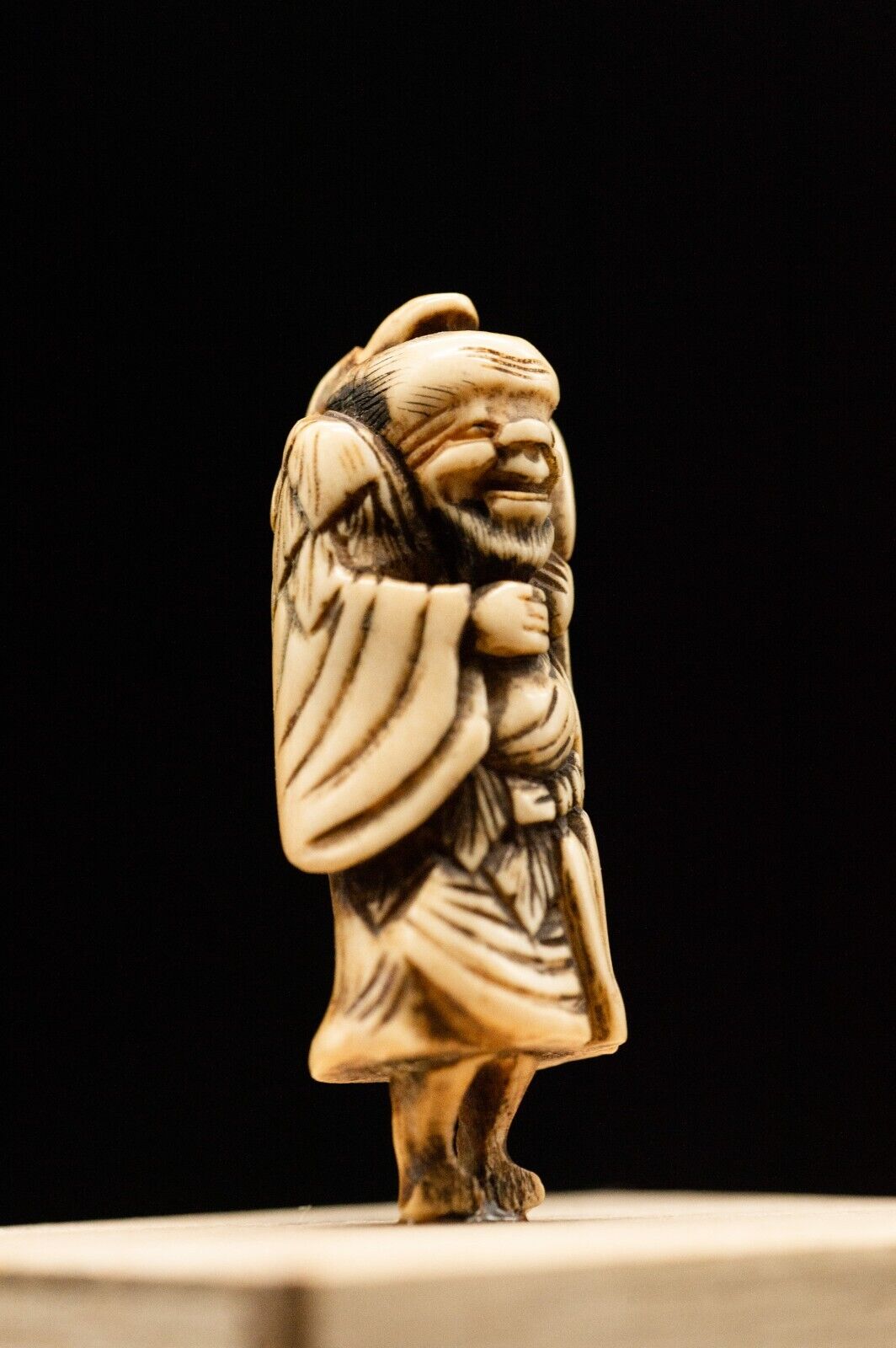 Stag Antler NETSUKE Hermit Japanese Edo - Meiji Antique Vintage