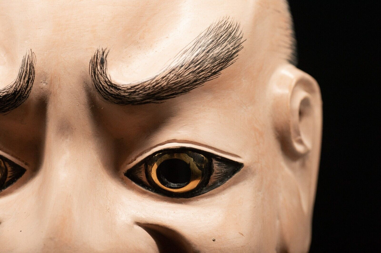 HQ Signed Wooden Noh Mask Tenjin 天神 Brass Eyes Noh Men Japanese Vintage