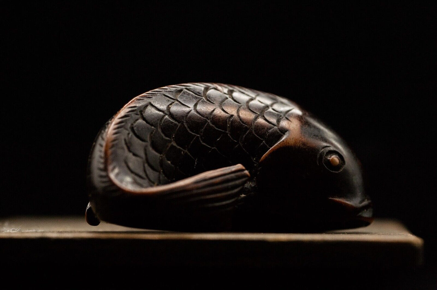 Wooden NETSUKE Koi Fish Japanese Antique Vintage