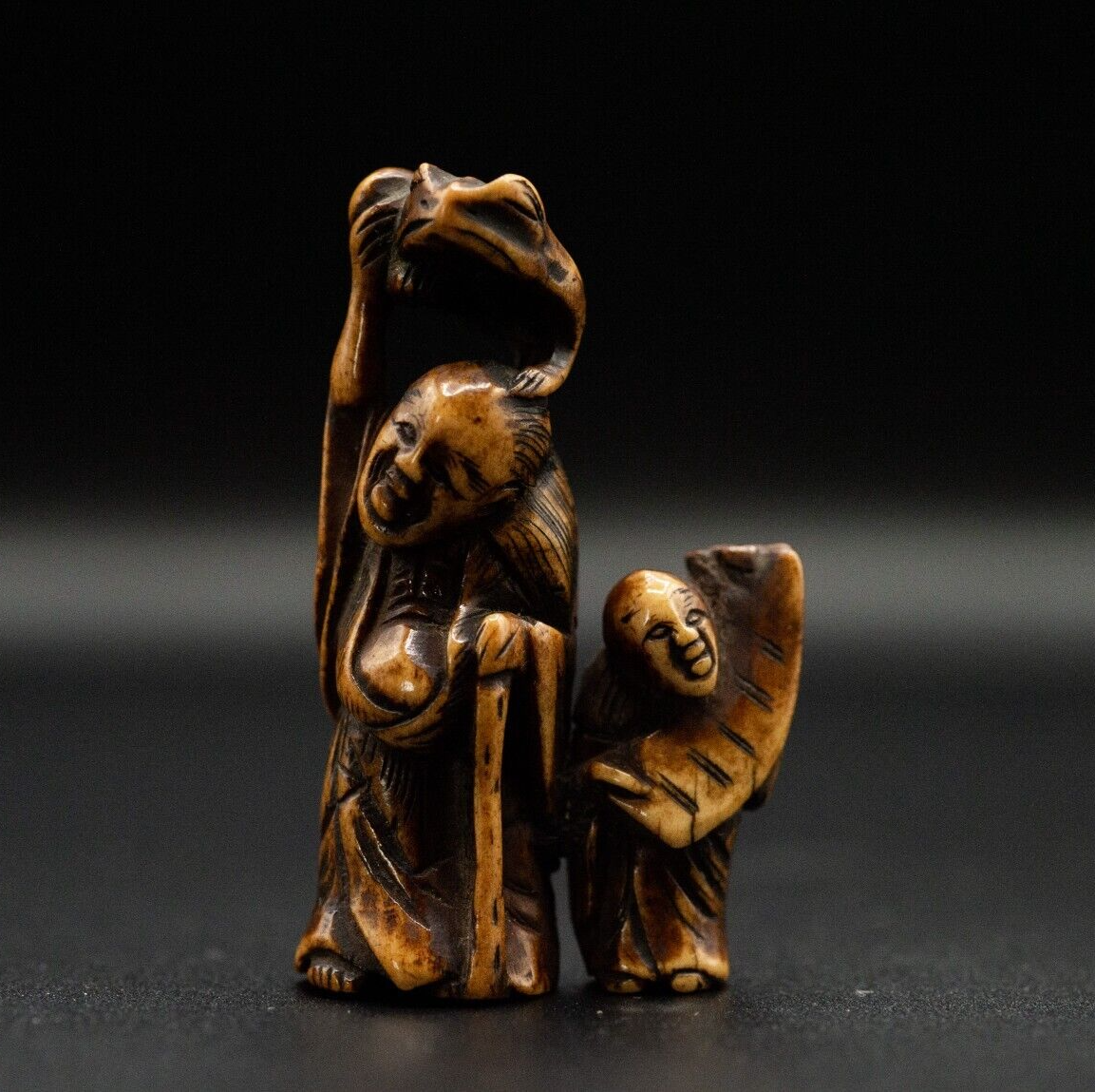 Stag Antler NETSUKE Hermit Japanese Edo - Meiji Antique Vintage