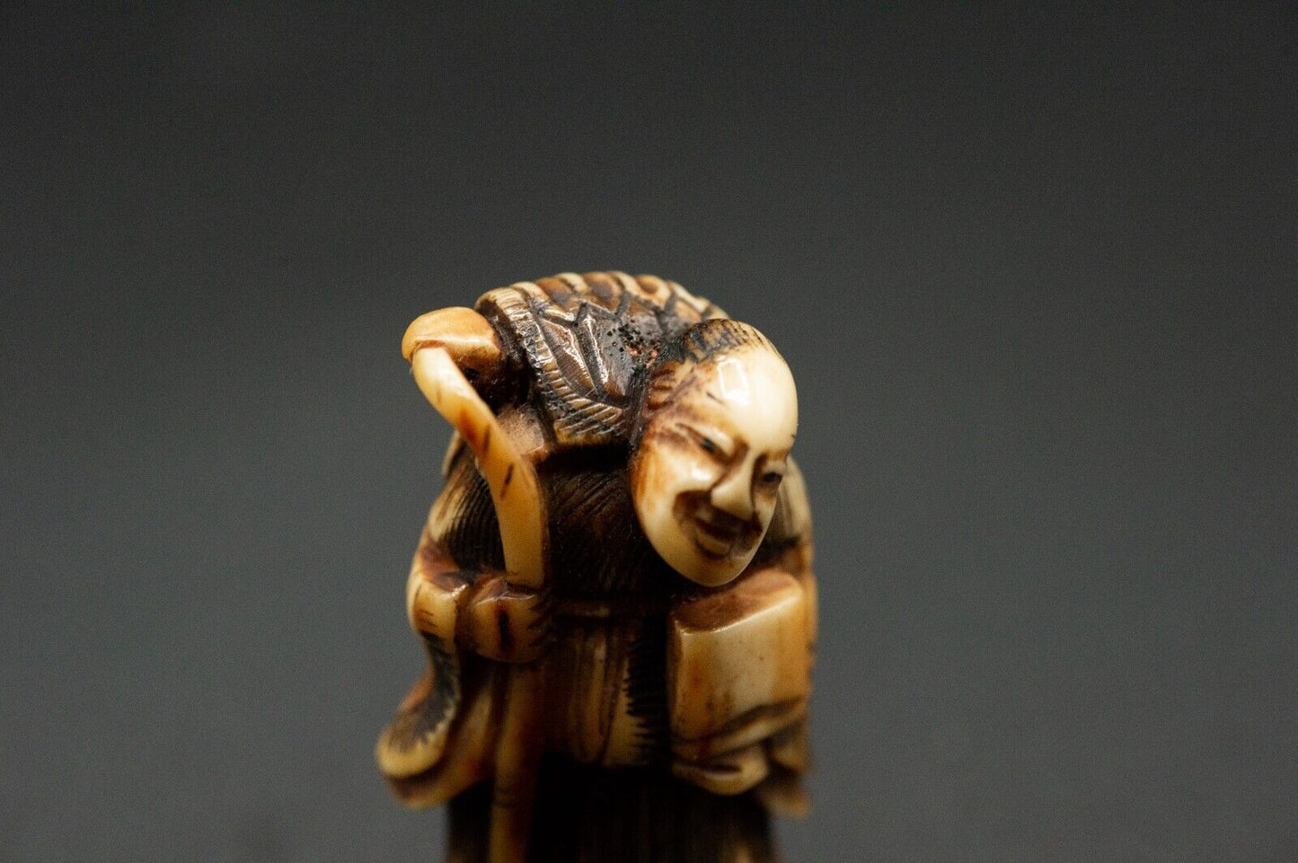 Stag Antler NETSUKE Hermit Japanese Edo - Meiji Antique Vintage