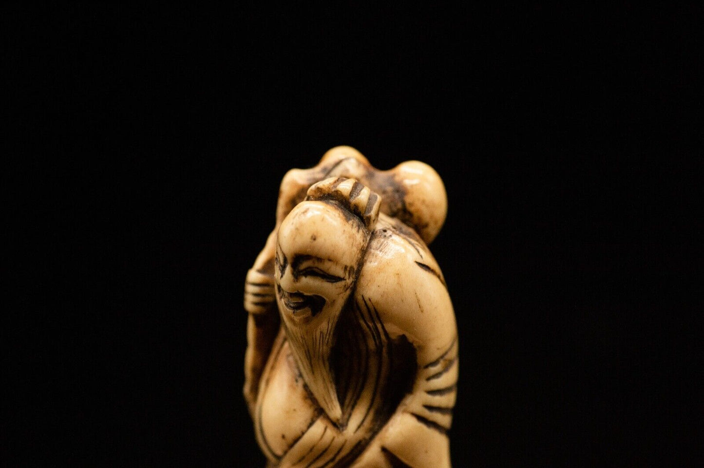 Stag Antler NETSUKE Hermit Japanese Edo - Meiji Antique Vintage