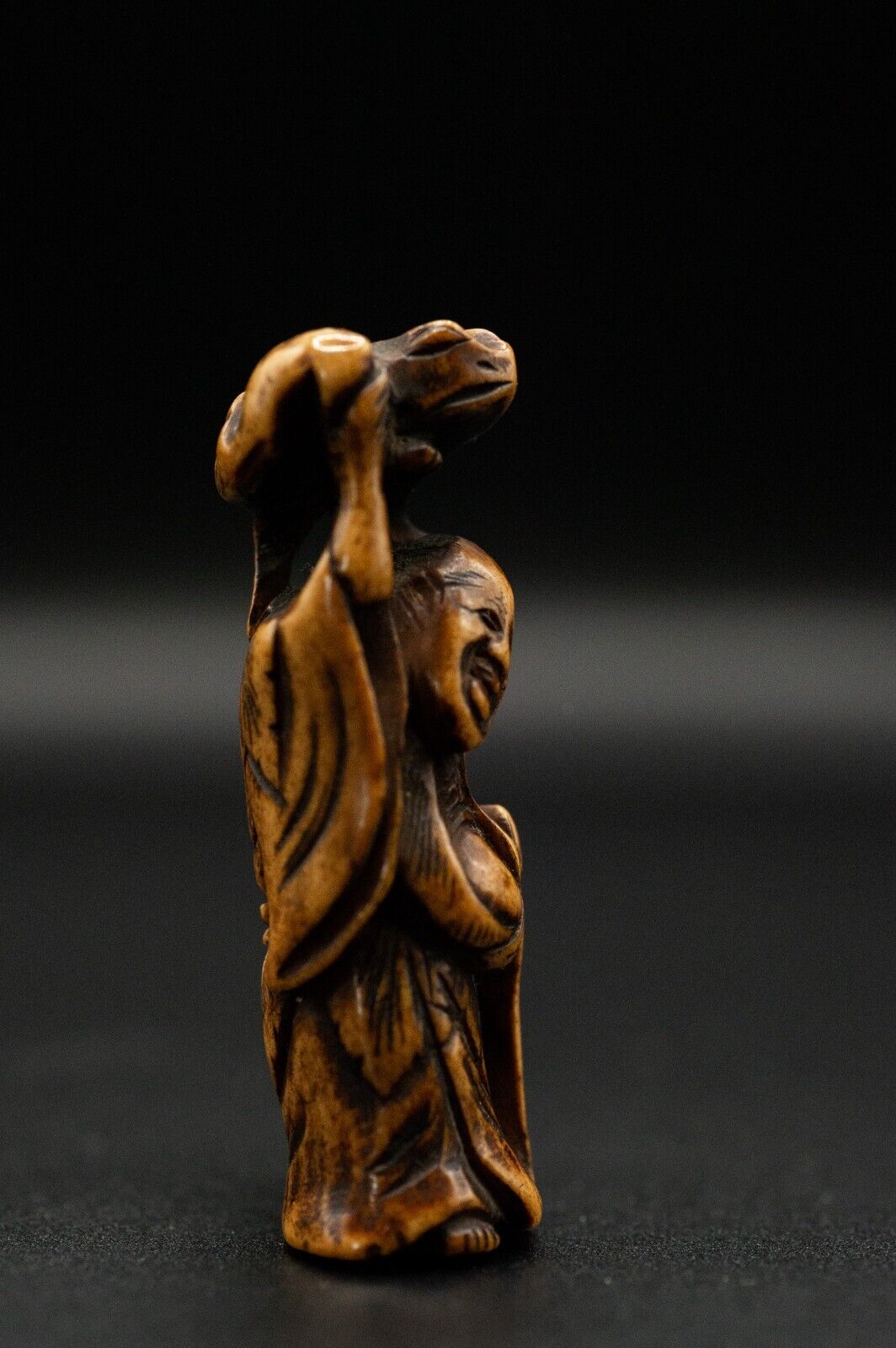 Stag Antler NETSUKE Hermit Japanese Edo - Meiji Antique Vintage