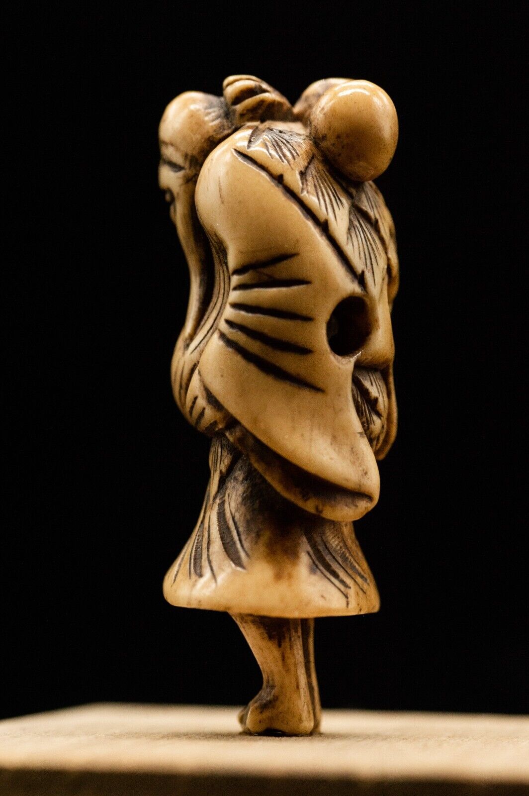 Stag Antler NETSUKE Hermit Japanese Edo - Meiji Antique Vintage