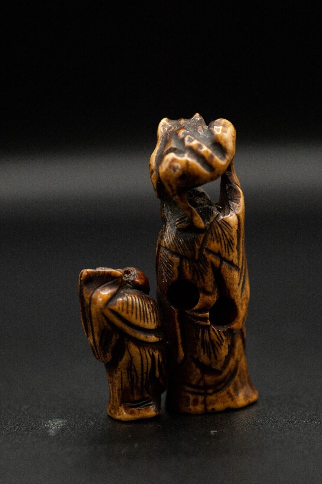 Stag Antler NETSUKE Hermit Japanese Edo - Meiji Antique Vintage