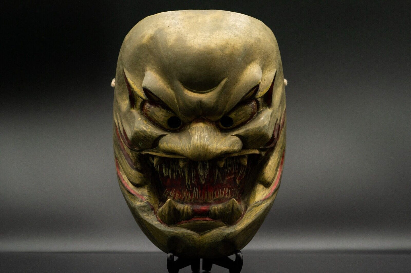 HQ Signed Wooden Noh Mask Demon Men Japanese Antique Vintage