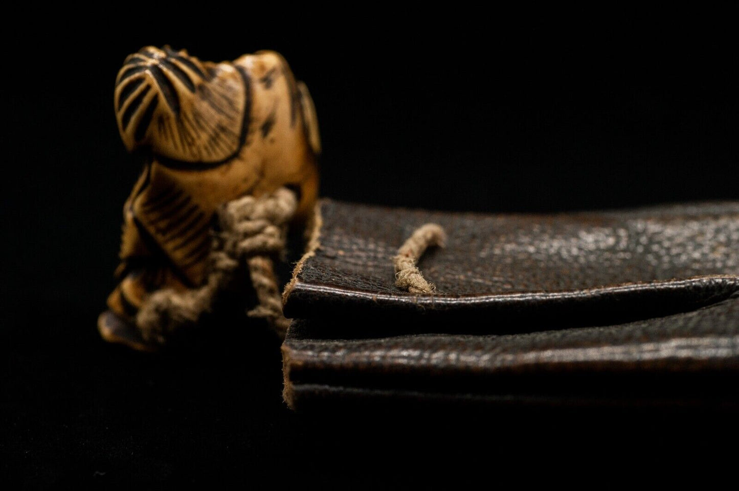 Stag Antler NETSUKE Wiseman and Bag Japanese Edo - Meiji Antique Vintage