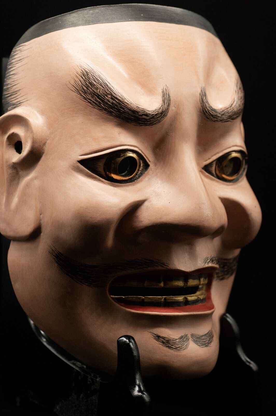 HQ Signed Wooden Noh Mask Tenjin 天神 Brass Eyes Noh Men Japanese Vintage