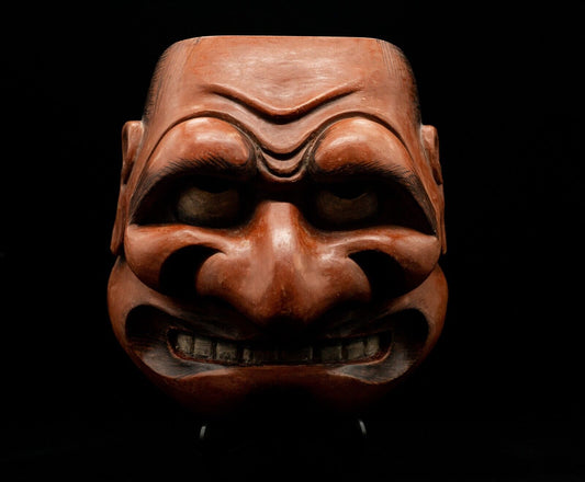 HQ Wooden Noh Mask Buaku 武悪 BrassEyes Noh Men Japanese Vintage