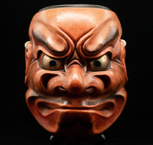 High Grade Wooden Noh Mask w/Bag  Brass Eyes OhBeshimi Noh Men Japanese Vintage