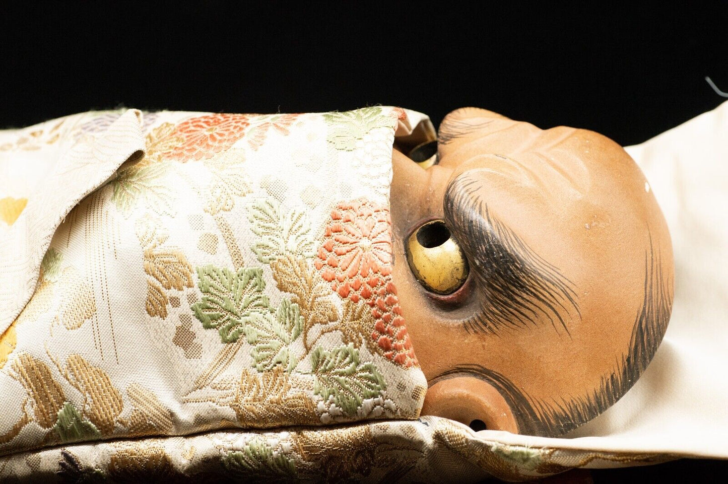 HQ Signed Wooden Noh Mask Brass Eyes w/Bag Shikami 顰 Noh Men Japanese Vintage