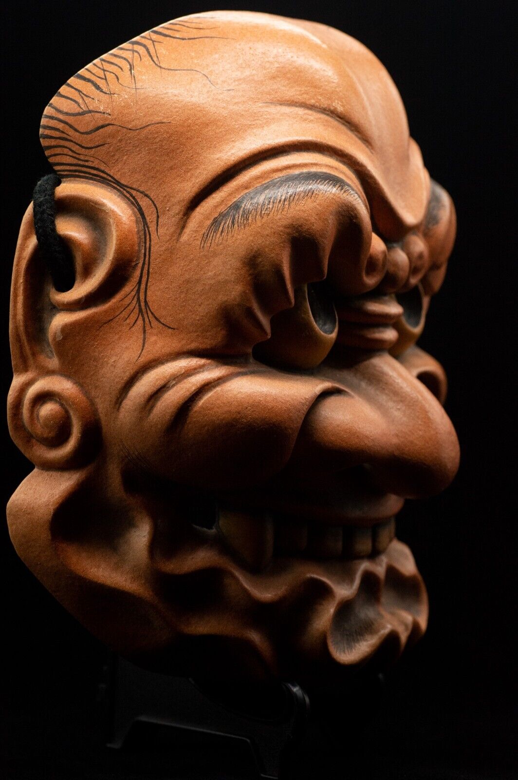 HQ Signed Wooden Noh Mask Demon Oni w/Bag Noh Men Japanese Vintage