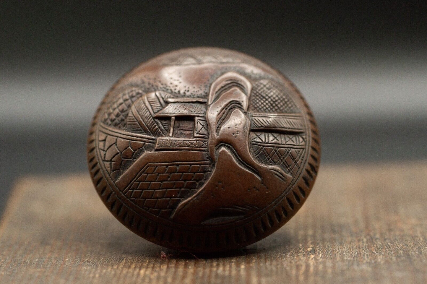 Wooden NETSUKE  Manjyu Netsauke Japanese Woodcraft Antique Vintage