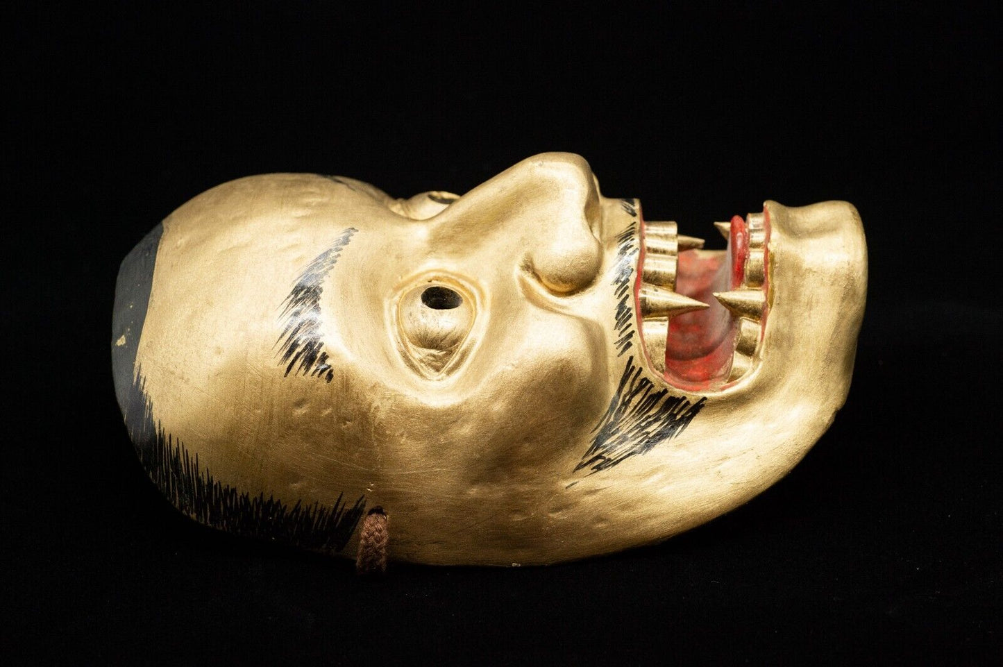 Wooden Noh Mask 牙飛出 KIBATOBIDE Noh Men Japanese Antique Vintage