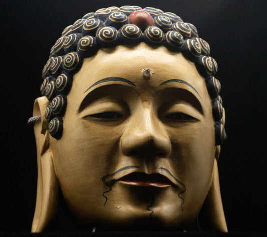 Wooden Noh Mask Buddha 釈迦 Made Noh Men Japanese Vintage
