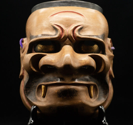 HQ Wooden Noh Mask Kiba Beshimi 牙癋見 Noh Men Japanese Vintage