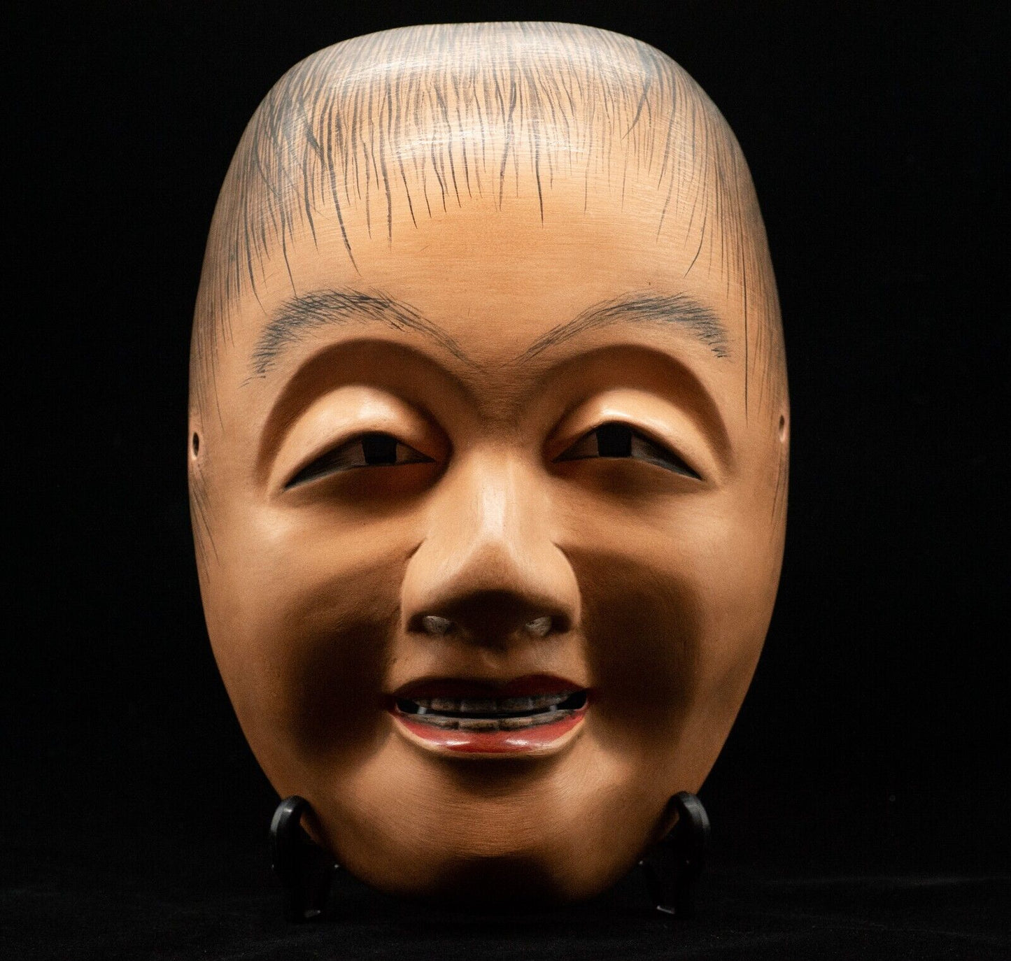 High Grade Signed Wooden Noh Mask w/Bag 猩々Shojo Noh Men Japanese Antique Vintage