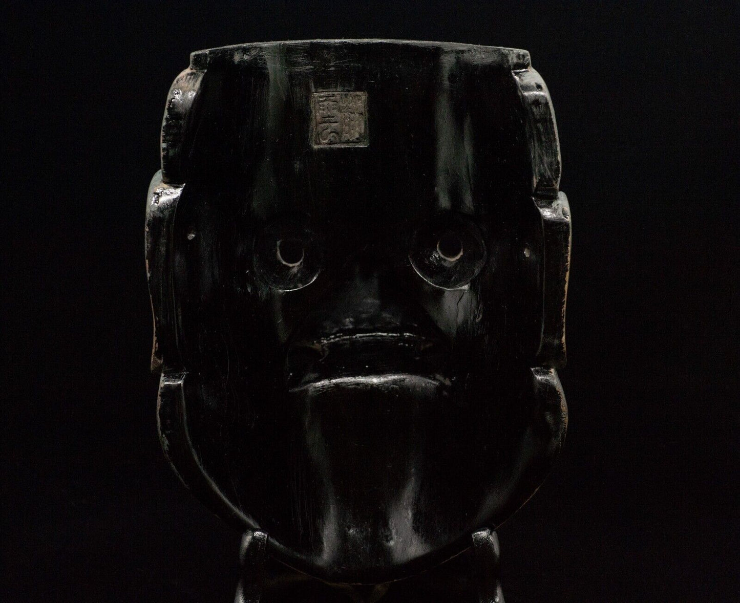 HQ Signed Wooden Noh Mask 黒鬼 Black Demon Noh Men Japanese Vintage