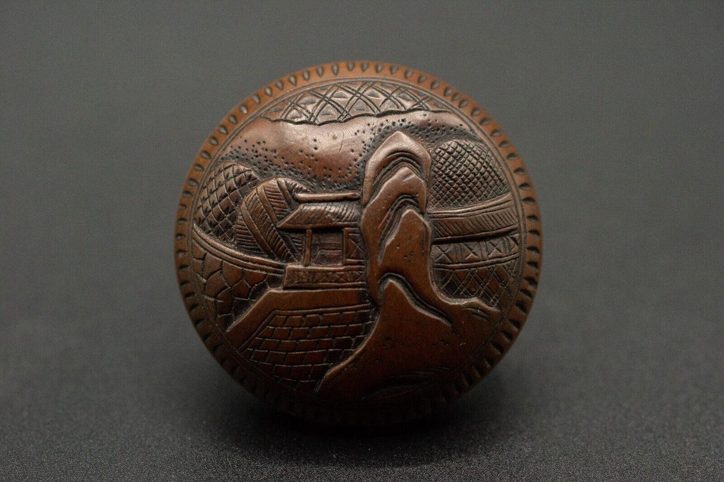 Wooden NETSUKE  Manjyu Netsauke Japanese Woodcraft Antique Vintage