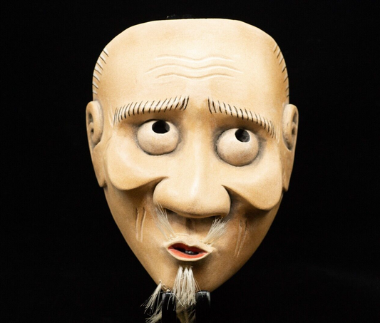 HQ Signed Wooden Noh Mask Usobuki 空吹 Noh Men Japanese Antique Vintage