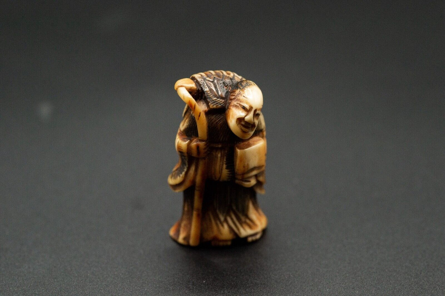 Stag Antler NETSUKE Hermit Japanese Edo - Meiji Antique Vintage